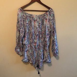 Paisley print off the shoulder romper
